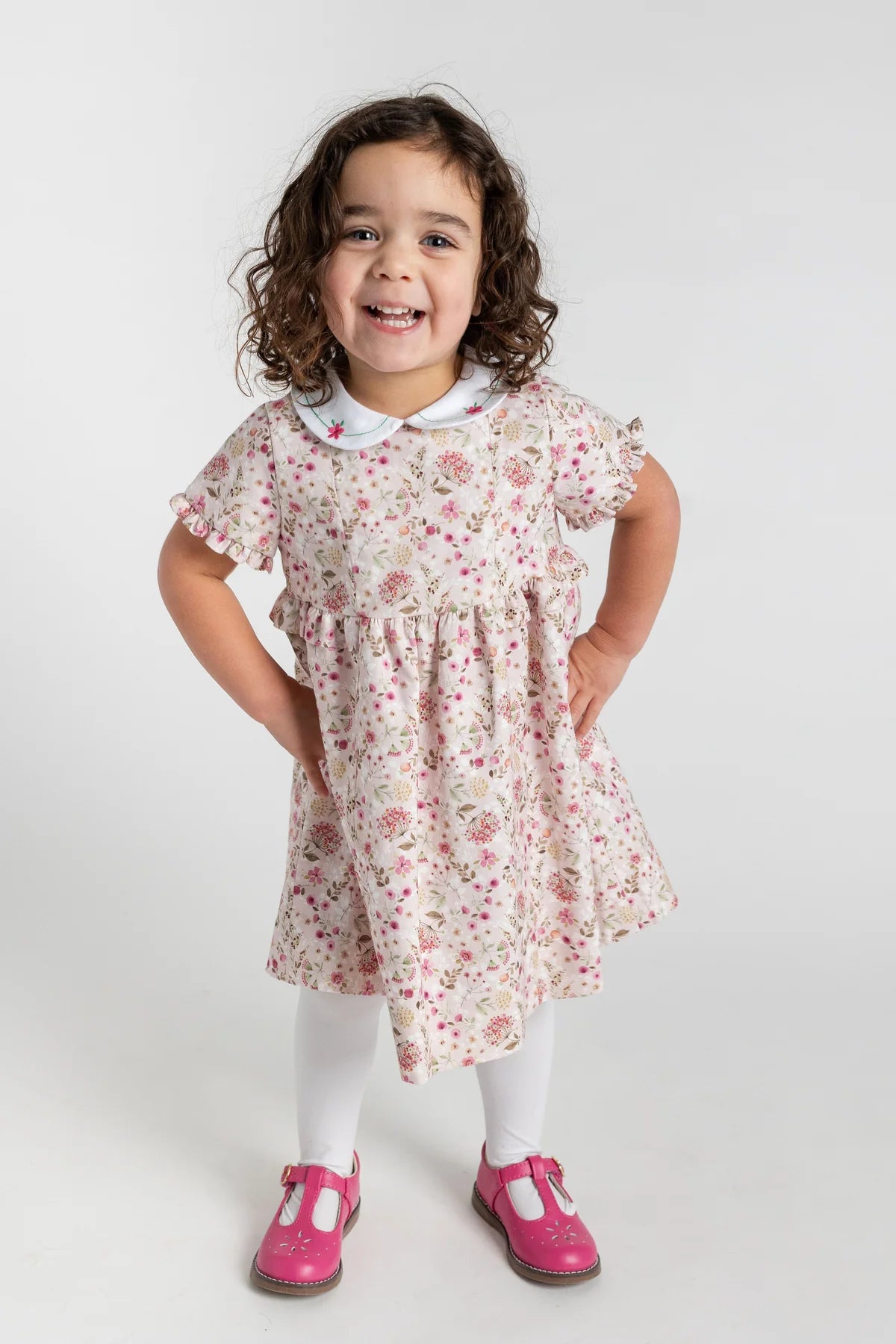 Floral Dress With Embroidered Collar