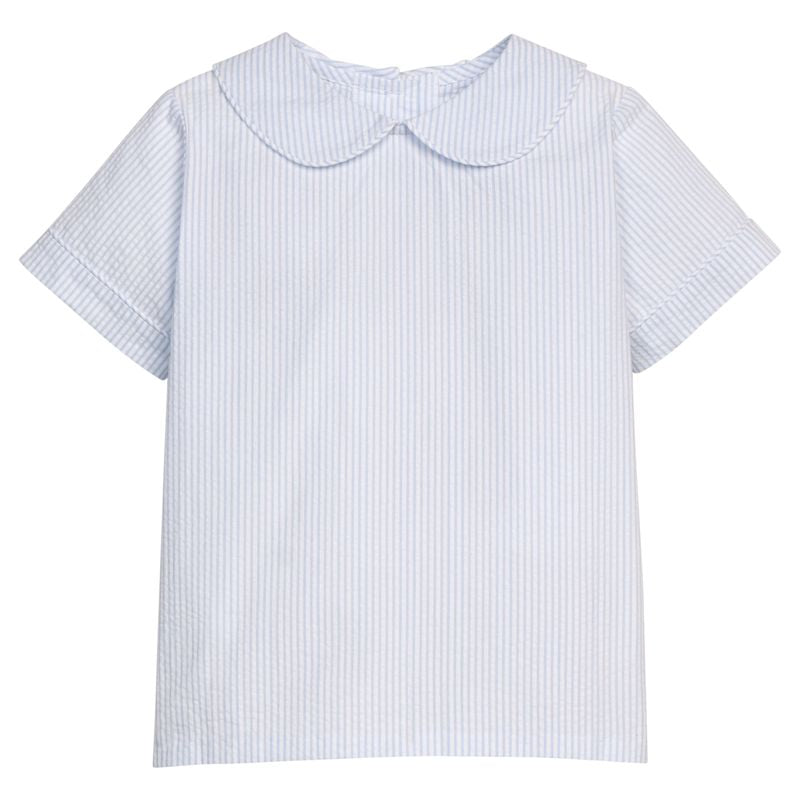 Little English Peter Pan Shirt - Light Blue Stripe Seersucker