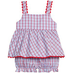 Little English Evie Bloomer Set- Patriotic Plaid