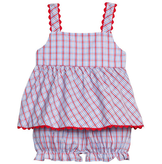 Little English Evie Bloomer Set- Patriotic Plaid