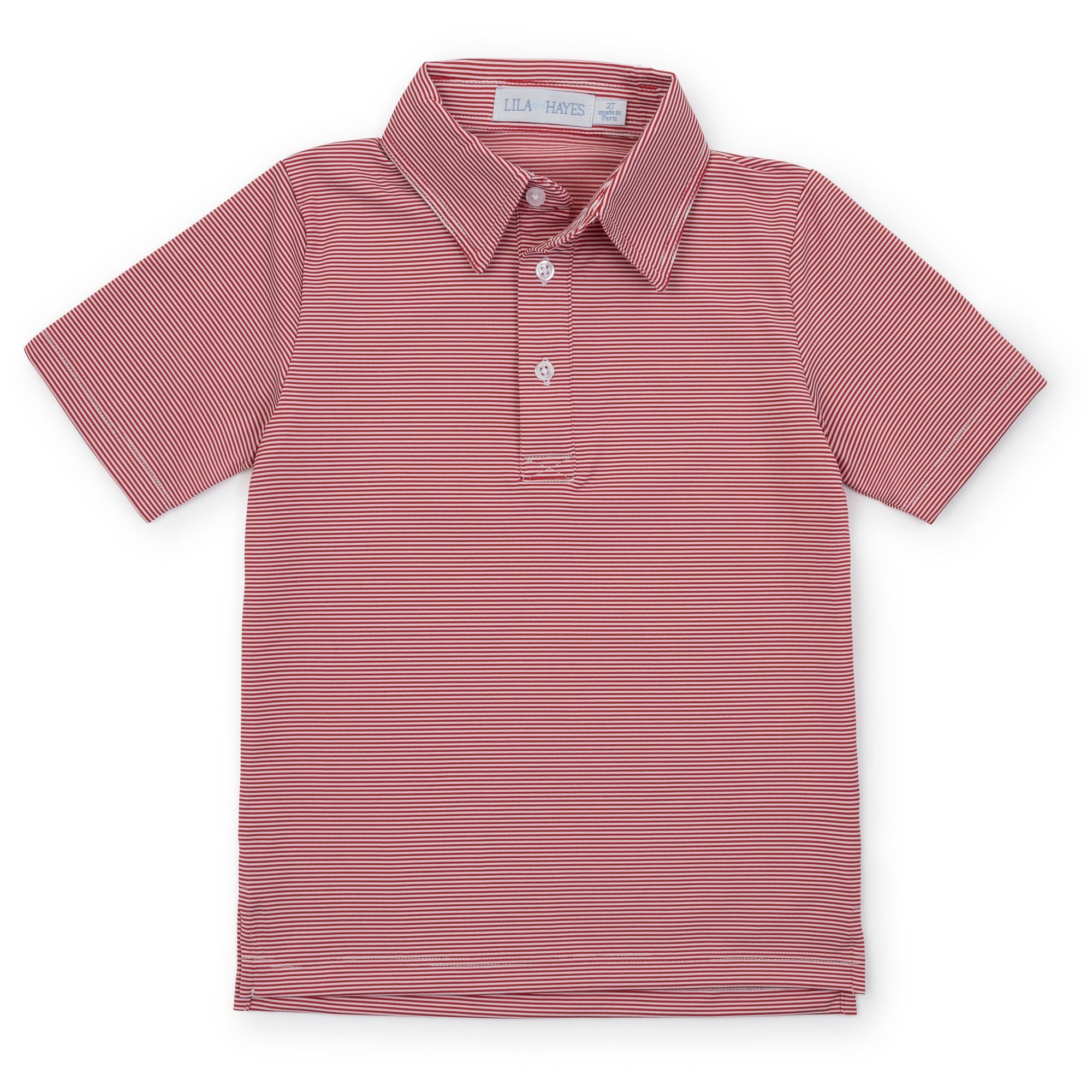 Lila and Hayes Will Performance Polo Shirt - Red and White Stripes