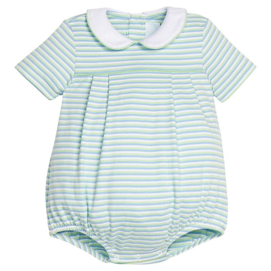 Little English Pleated Peter Pan Bubble- Greenview Stripe