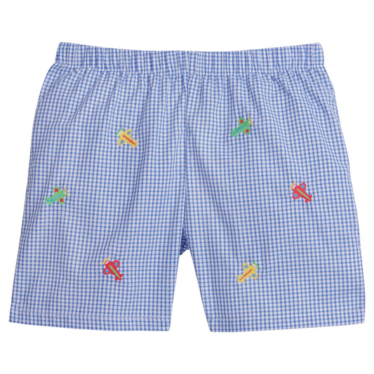 Little English Embroidered Basic Short - Airplanes