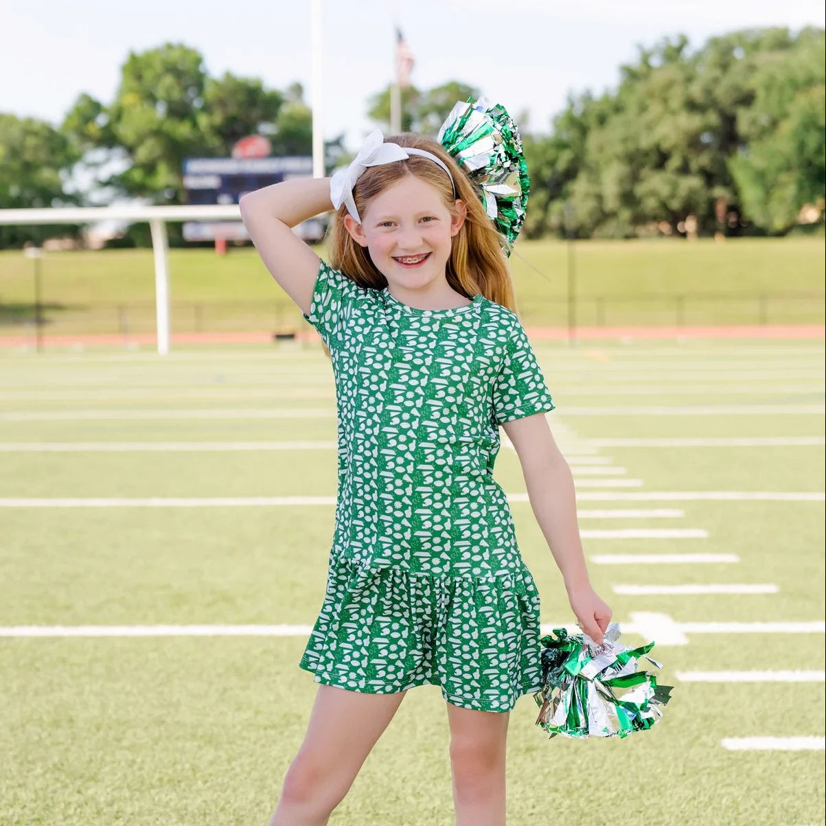 Lila and Hayes Lottie Girls' Dress - Pep Rally Green