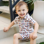 Lila and Hayes Tripp Boys' Polo Shortall - Western Pups