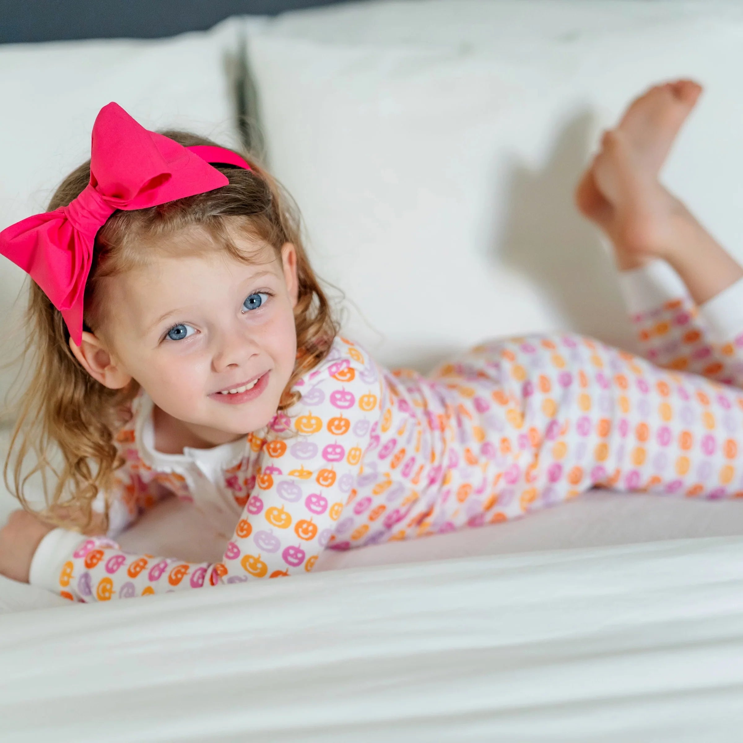 Lila and Hayes Alden Girls' Pima Cotton Pajama Pant Set - Preppy Pumpkins Bright