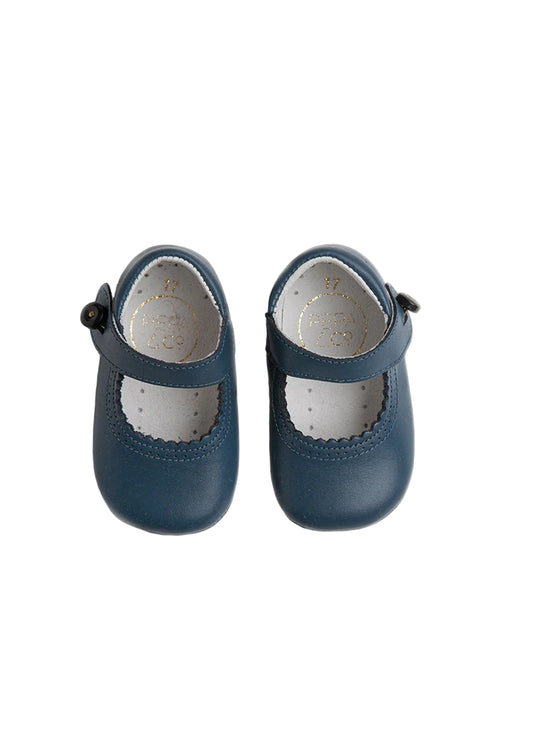 Classic Blue Leather Mary Jane Pram Shoes