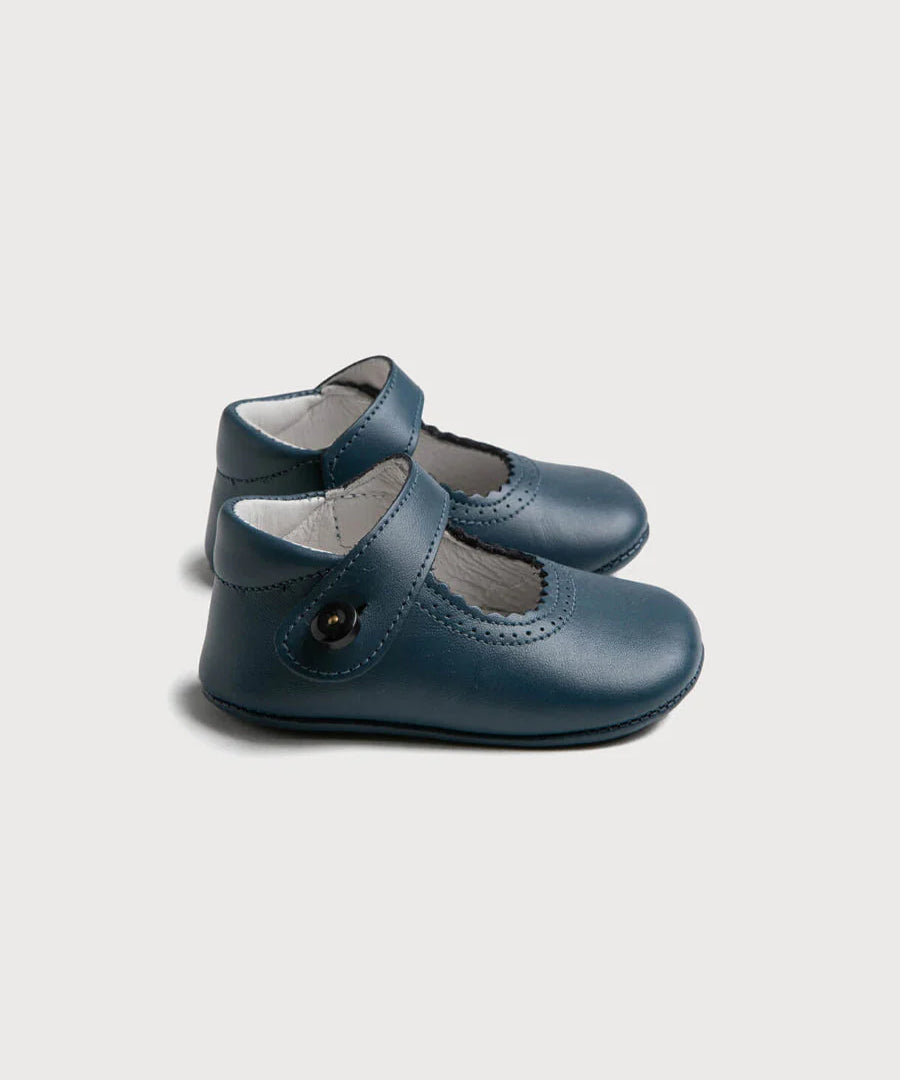 Classic Blue Leather Mary Jane Pram Shoes