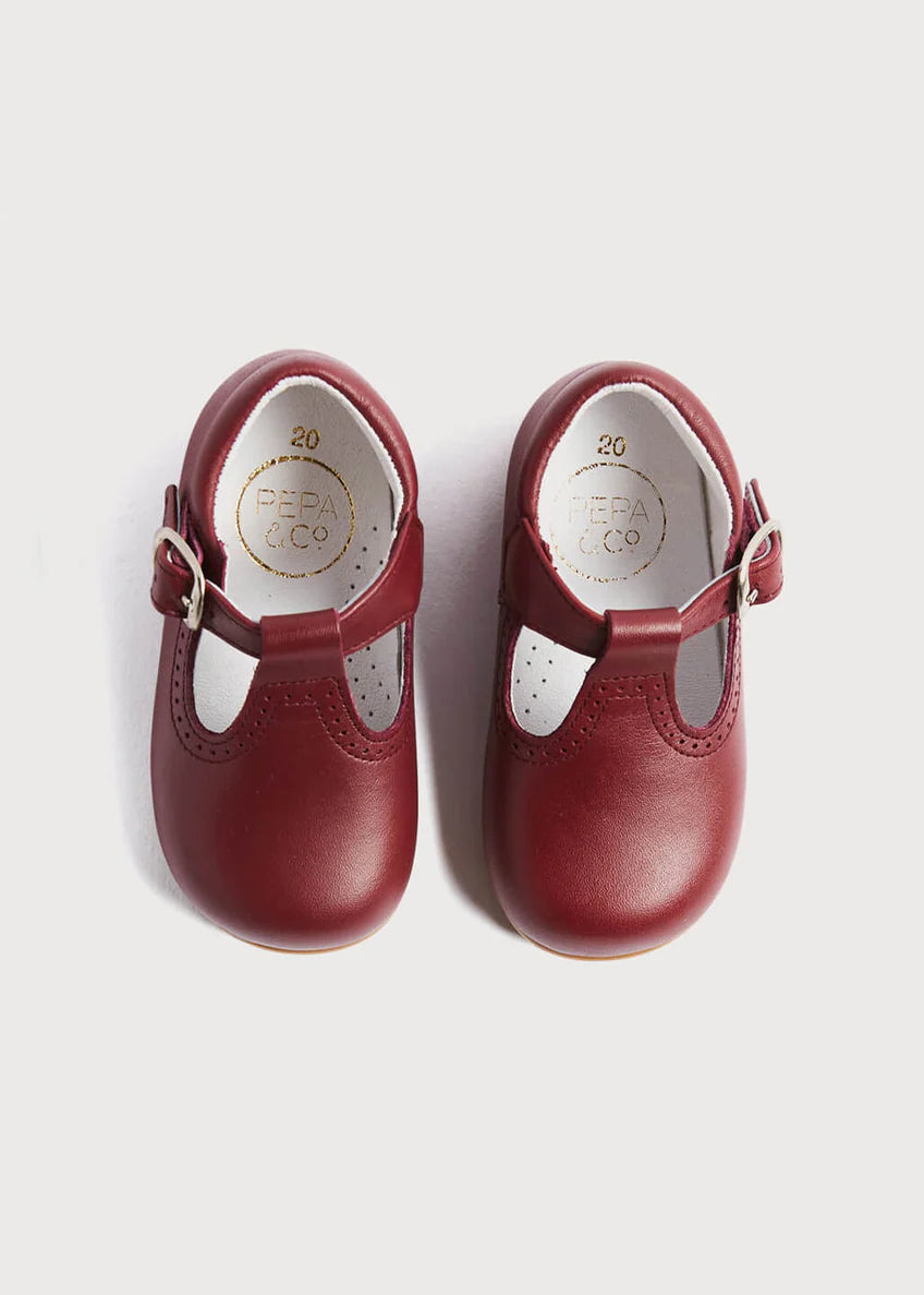 T-Bar Baby Shoes in Burgundy