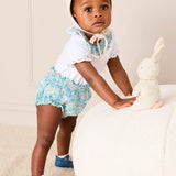 Leontyne Liberty Floral Ruffle Collar Lace Detail Bodysuit in Blue