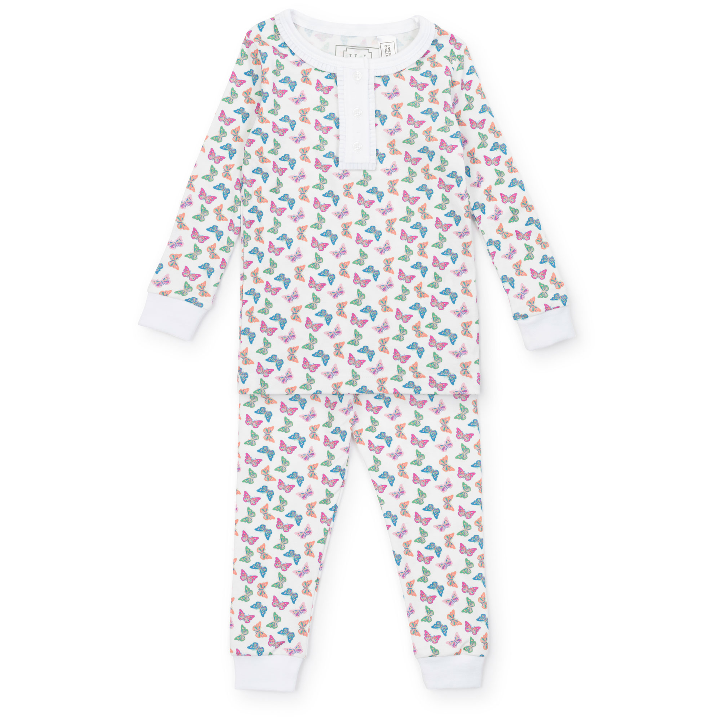 Lila and Hayes Alden Girls' Pima Cotton Pajama Pant Set - Bright Butterflies