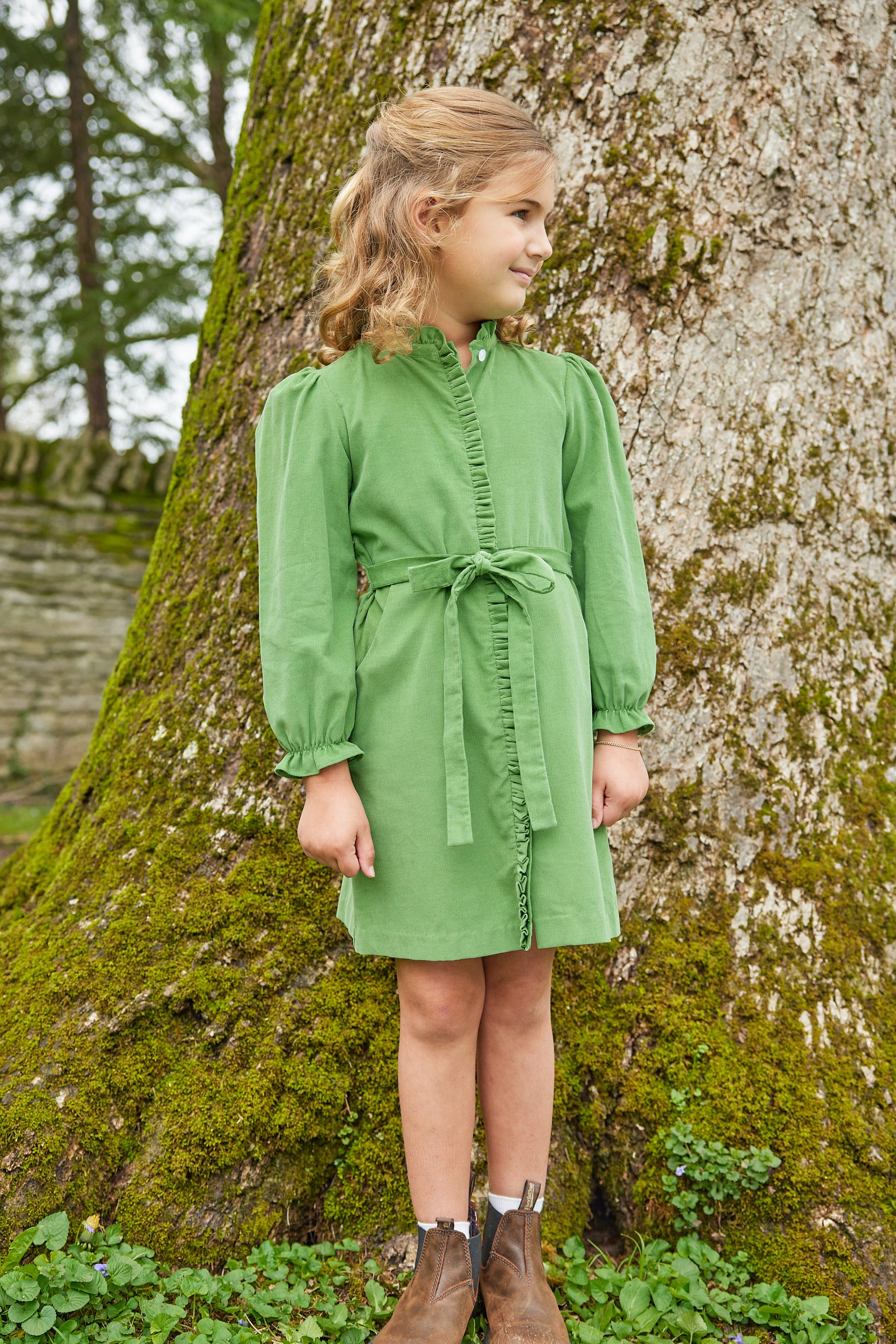 Little English Allie Dress- Watercress Corduroy