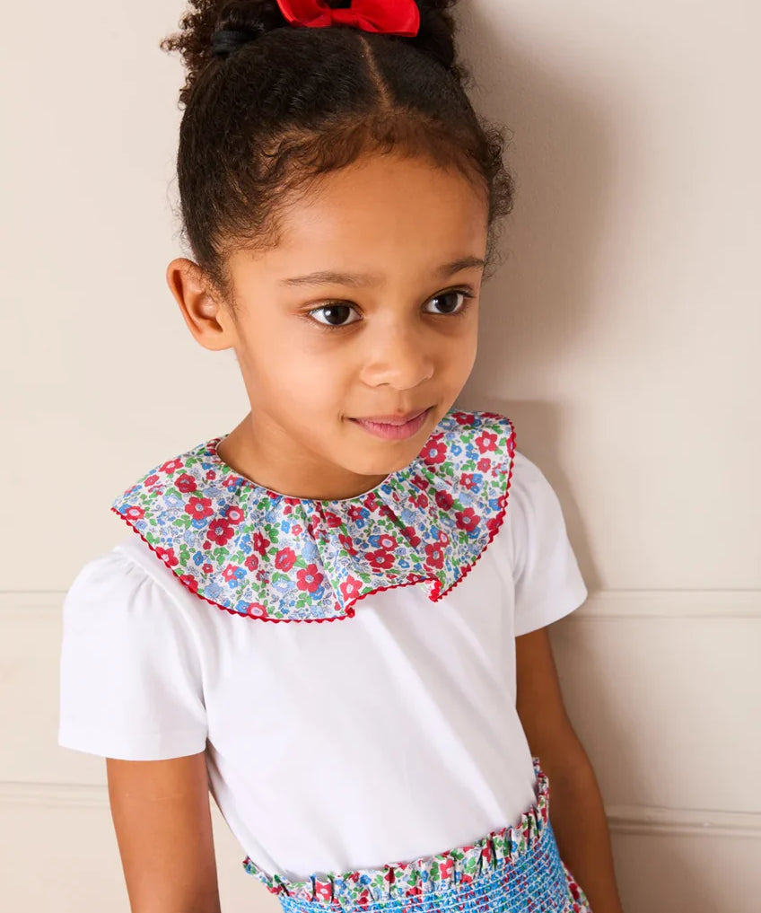 Emilia Floral Print Short Sleeve Top in Red