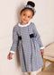 Draycott Check Long Sleeve Velvet Bow Dress in Blue