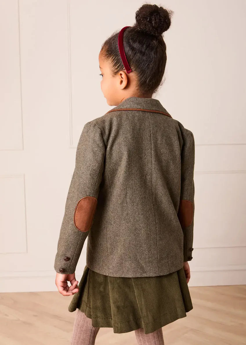 Tweed Blazer with Suede Elbow Patches in Green