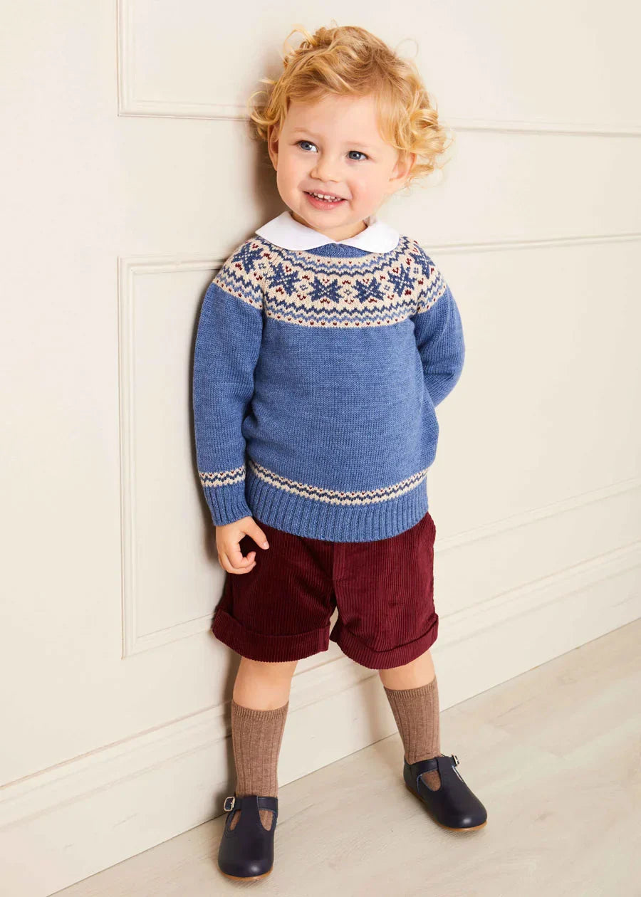 Pepa London Classic Fair Isle Merino Wool Jumper in Blue