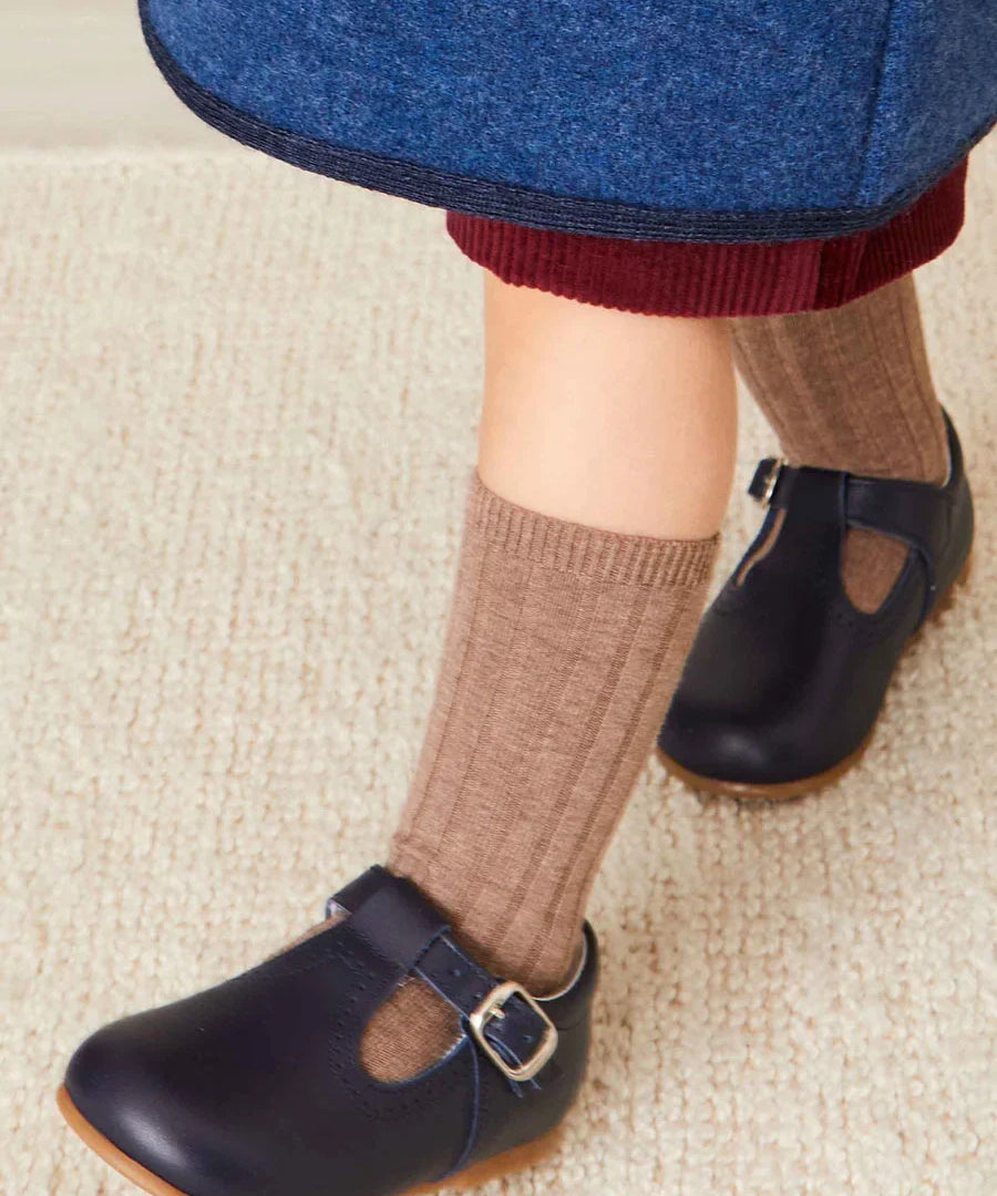 Navy Leather T Bar Baby Shoes