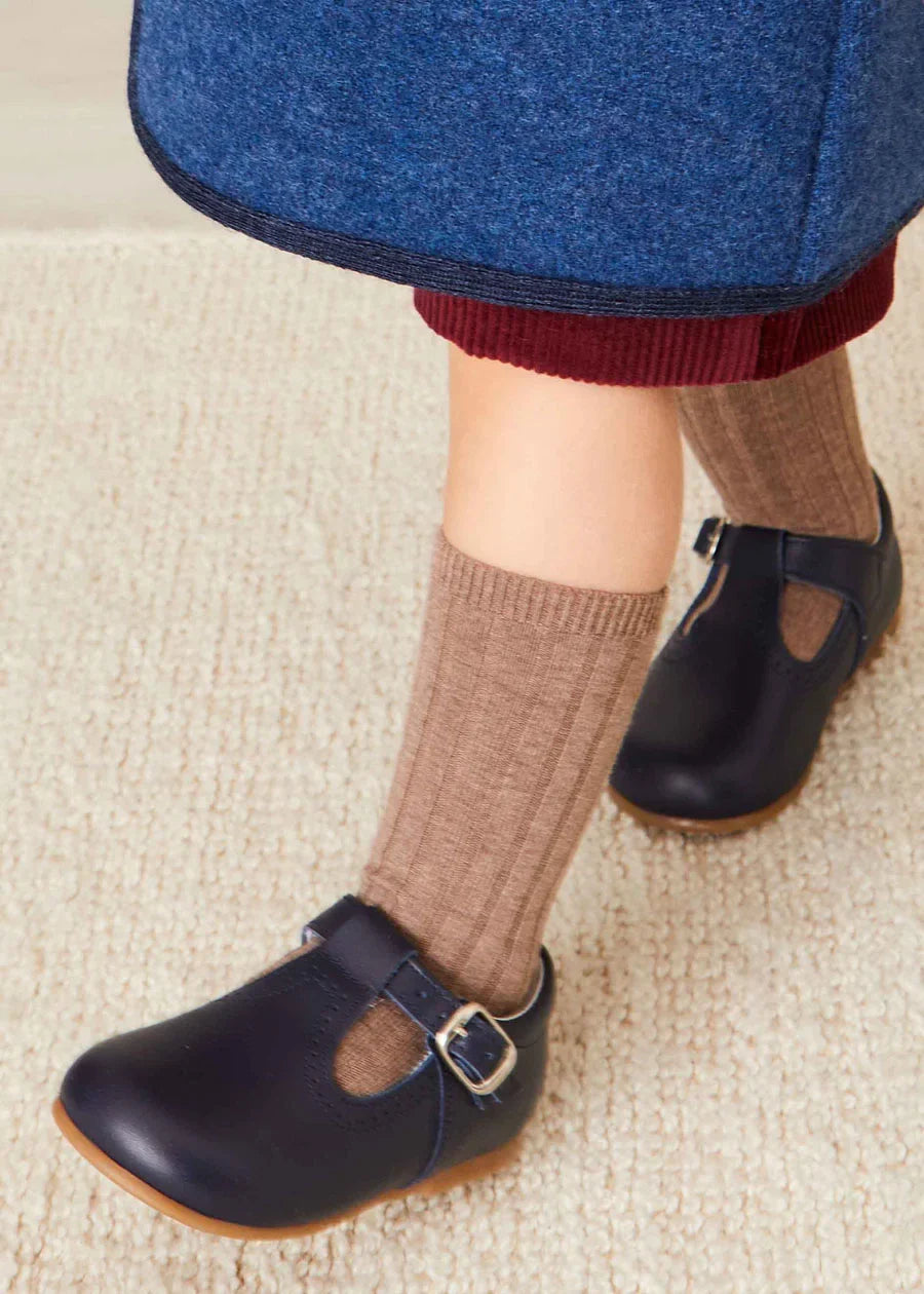 Navy Leather T Bar Baby Shoes