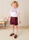 Hand Smocked Peter Pan Collar Short Sleeve Two Piece Set in Burgundy