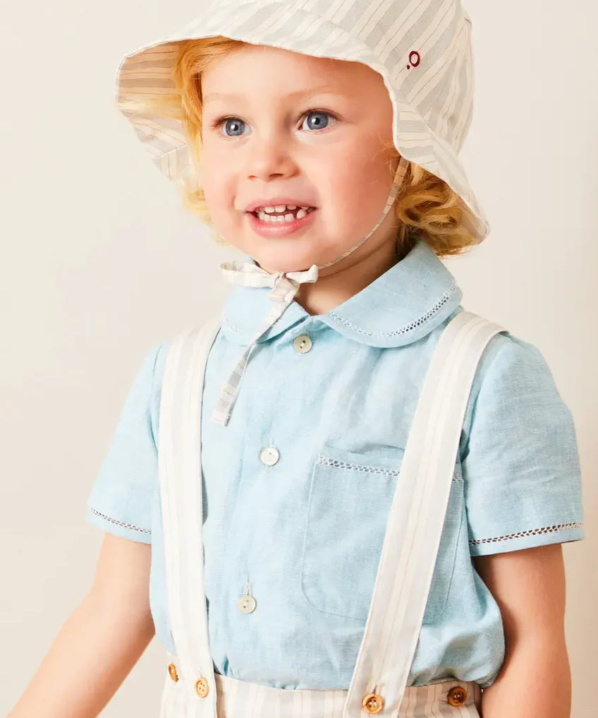 Peter Pan Collar Trim Detail Short Sleeve Shirt in Blue