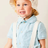 Peter Pan Collar Trim Detail Short Sleeve Shirt in Blue
