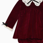 La Coqueta Burgundy Antonella Velvet Baby Girl Set