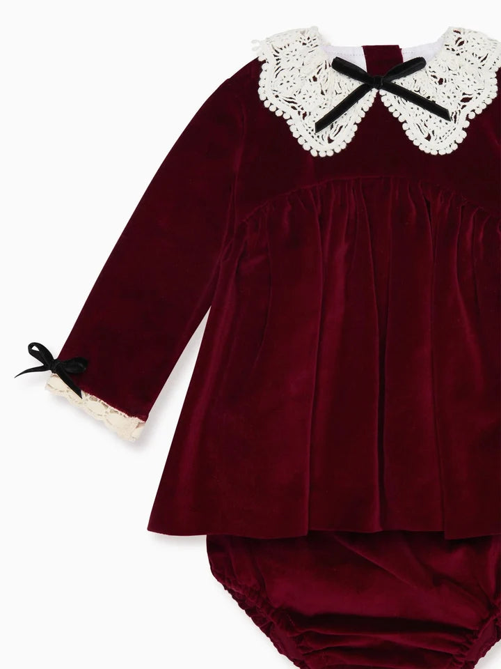 La Coqueta Burgundy Antonella Velvet Baby Girl Set