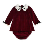 La Coqueta Burgundy Antonella Velvet Baby Girl Set