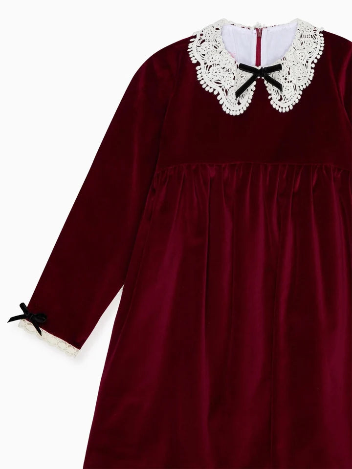 La Coqueta Burgundy Antonella Velvet Girl Empire Dress