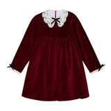 La Coqueta Burgundy Antonella Velvet Girl Empire Dress