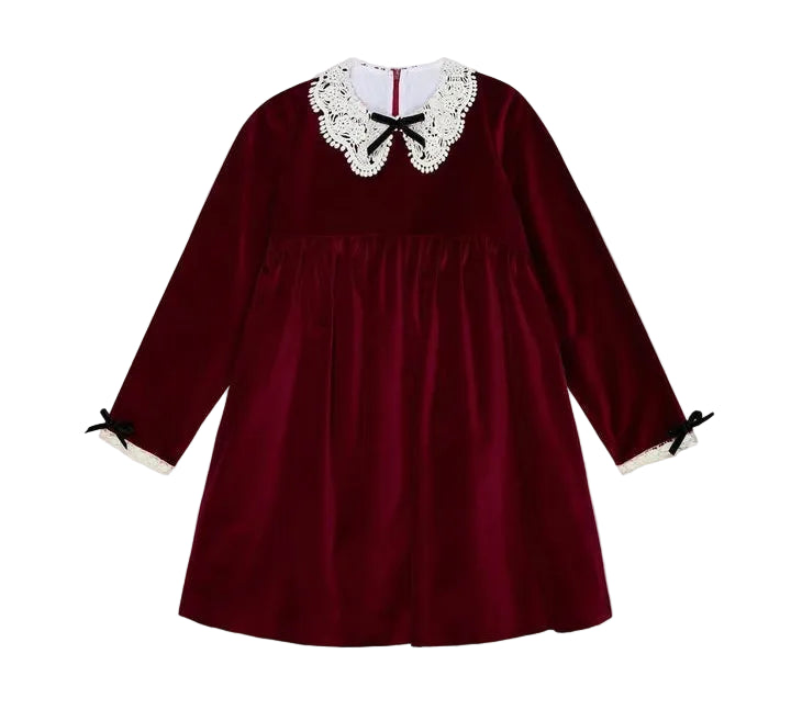 La Coqueta Burgundy Antonella Velvet Girl Empire Dress