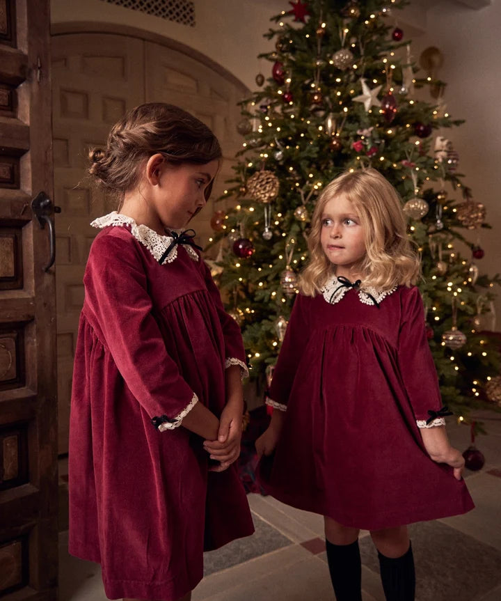 La Coqueta Burgundy Antonella Velvet Girl Empire Dress