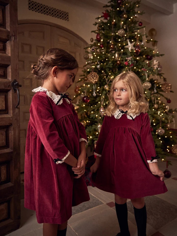 La Coqueta Burgundy Antonella Velvet Girl Empire Dress