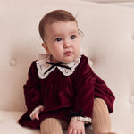 La Coqueta Burgundy Antonella Velvet Baby Girl Set