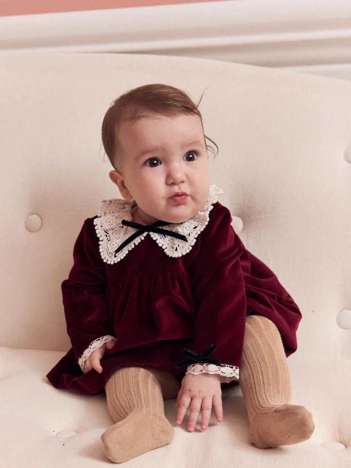 La Coqueta Burgundy Antonella Velvet Baby Girl Set