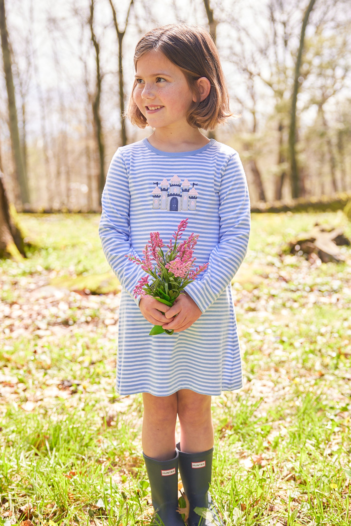 Little English Applique T-Shirt Dress - Castle