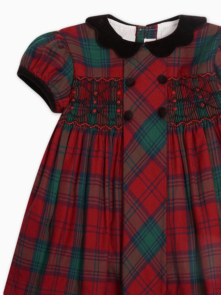 La Coqueta Red Tartan Arcadia Baby Girl Hand-Smocked Set