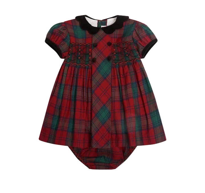 La Coqueta Red Tartan Arcadia Baby Girl Hand-Smocked Set