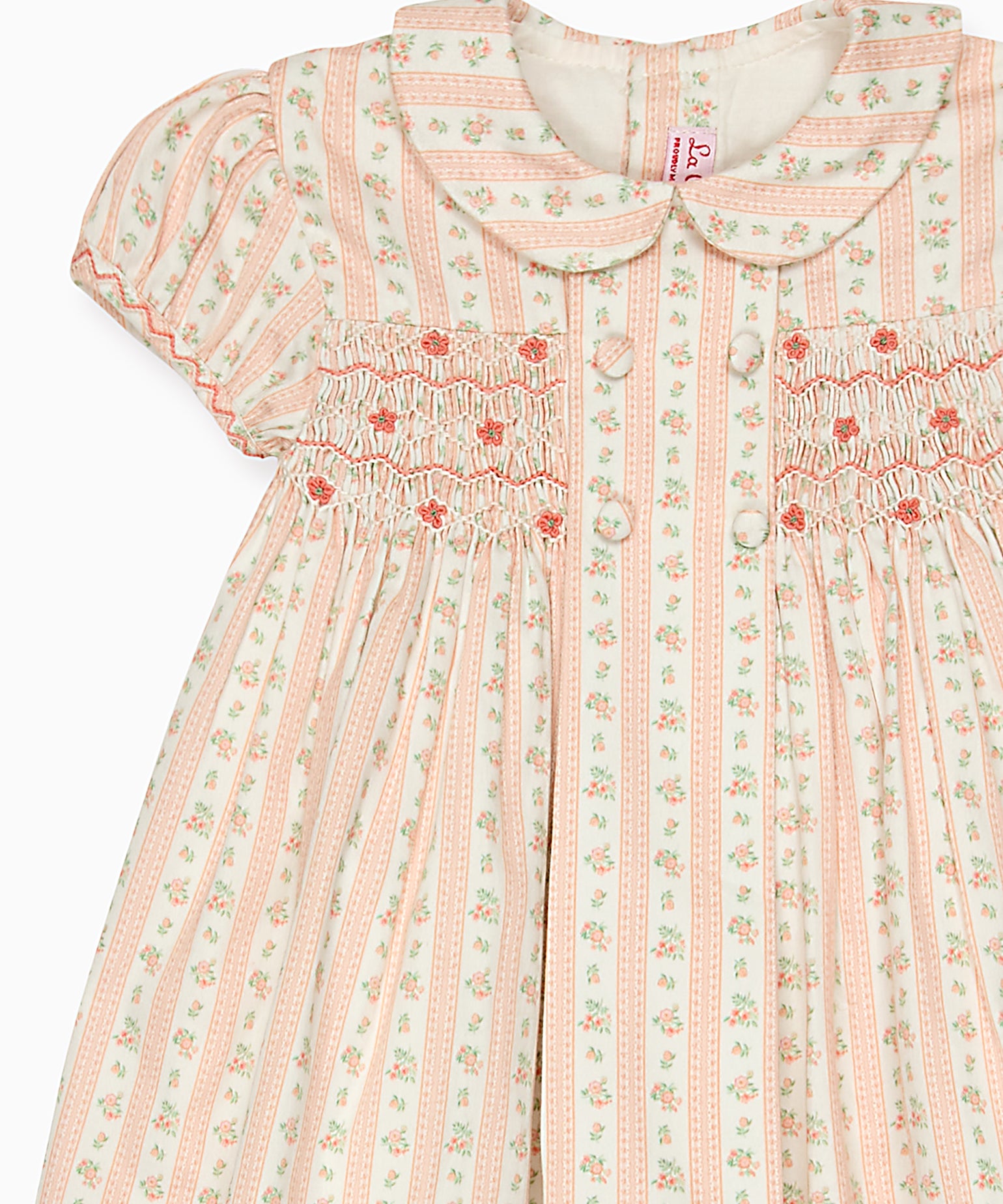 La Coqueta Pink Floral Stripe Arcadia Baby Girl Hand Smocked Set