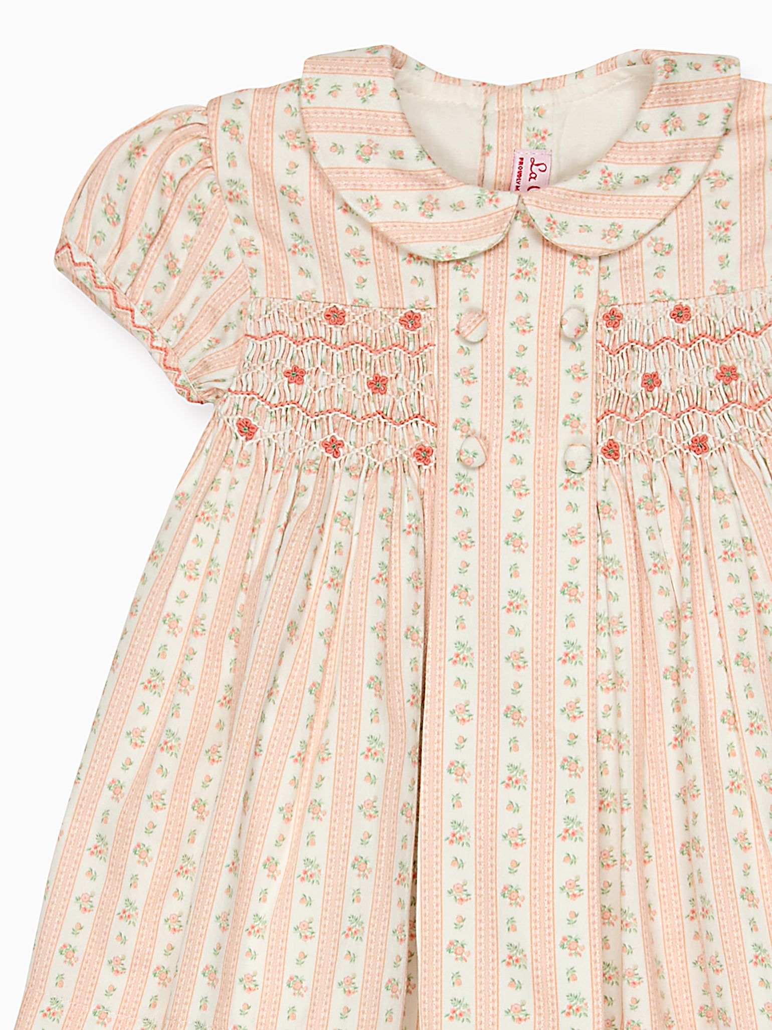 La Coqueta Pink Floral Stripe Arcadia Baby Girl Hand Smocked Set
