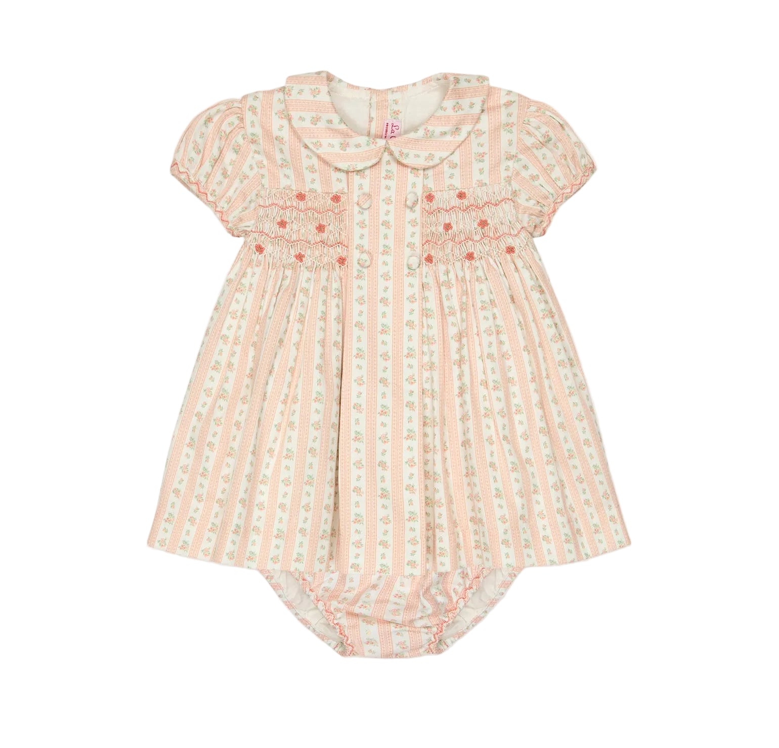 La Coqueta Pink Floral Stripe Arcadia Baby Girl Hand Smocked Set