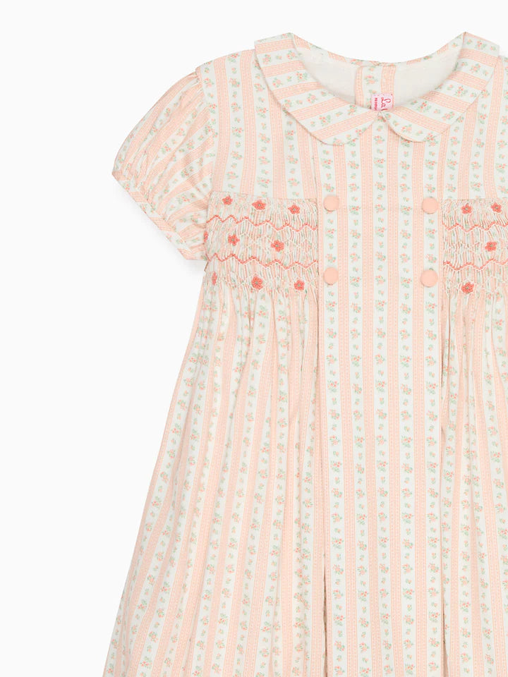La Coqueta Pink Floral Stripe Arcadia Hand Smocked Dress