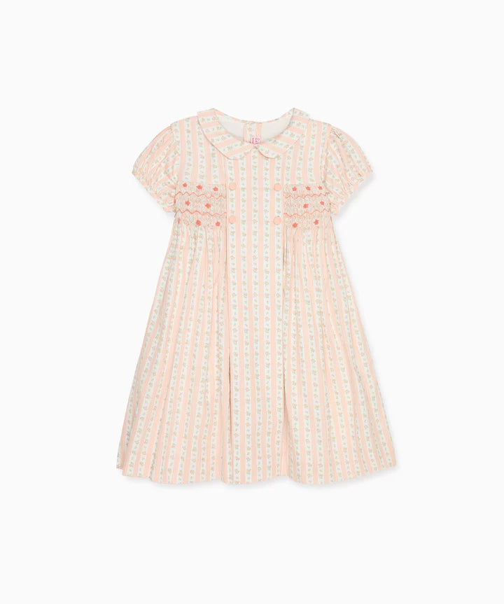 La Coqueta Pink Floral Stripe Arcadia Hand Smocked Dress