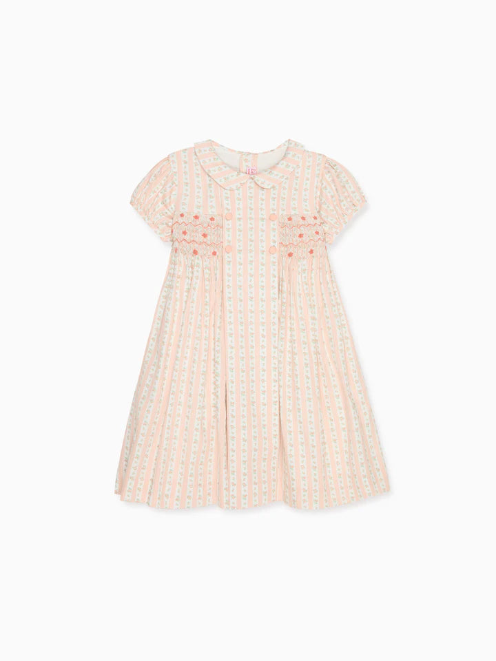 La Coqueta Pink Floral Stripe Arcadia Hand Smocked Dress