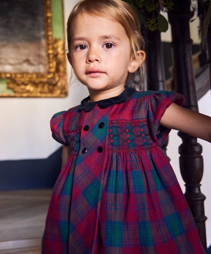 La Coqueta Red Tartan Arcadia Baby Girl Hand-Smocked Set