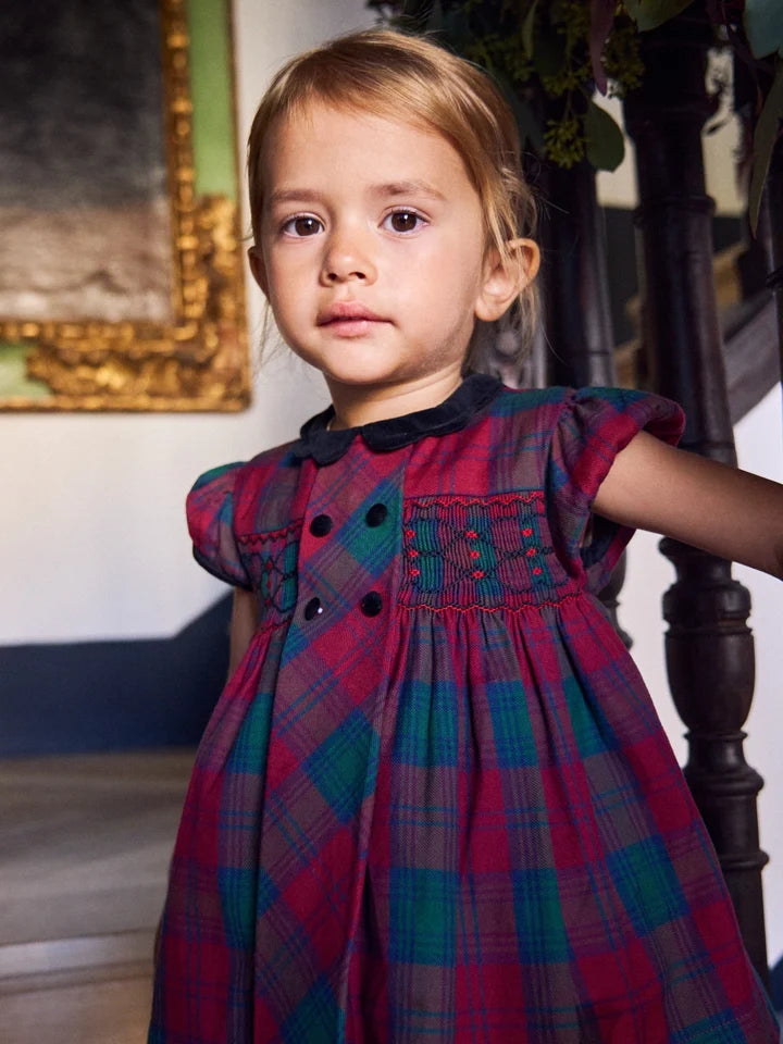 La Coqueta Red Tartan Arcadia Baby Girl Hand-Smocked Set