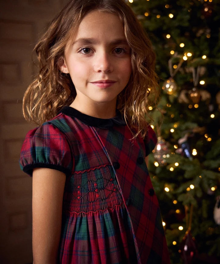 La Coqueta Red Tartan Arcadia Girl Hand-Smocked Dress