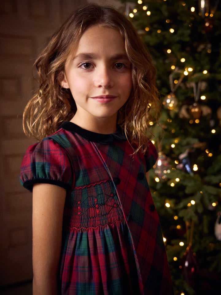 La Coqueta Red Tartan Arcadia Girl Hand-Smocked Dress