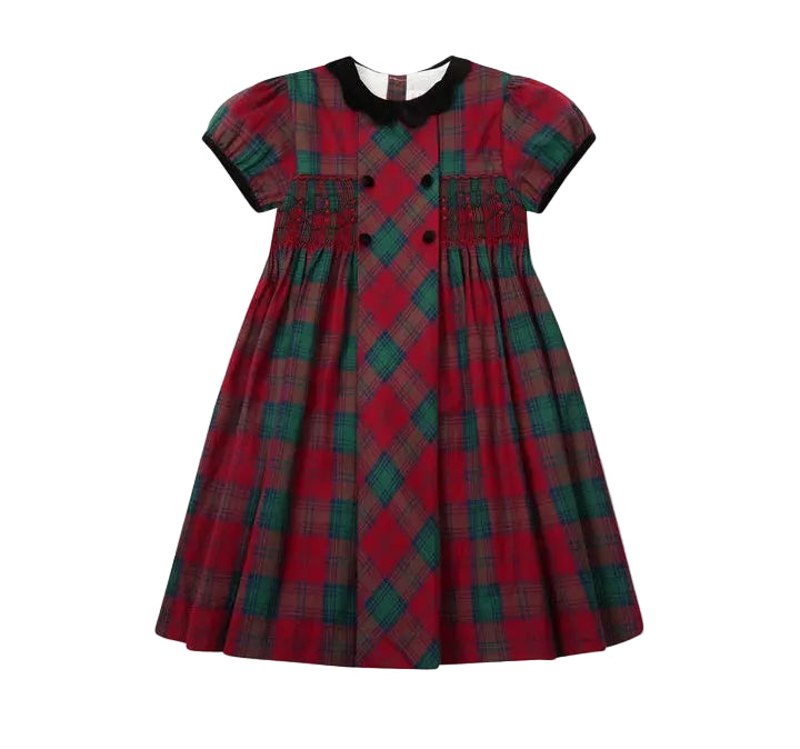 La Coqueta Red Tartan Arcadia Girl Hand-Smocked Dress