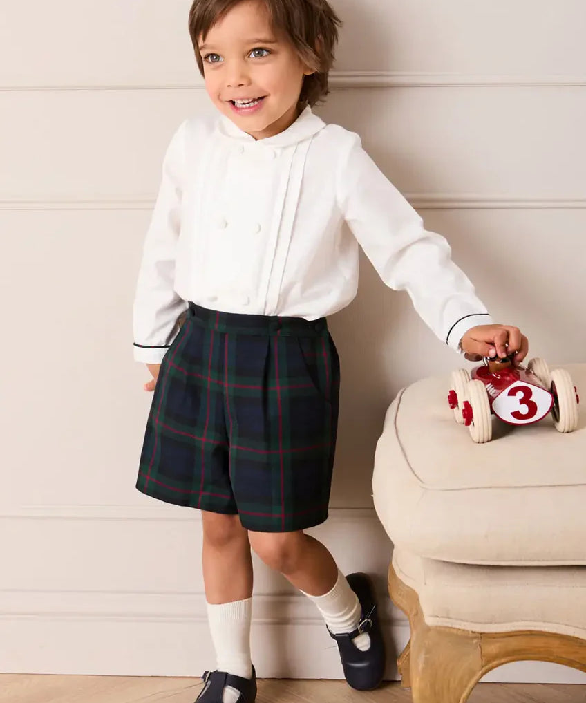 Kinnerton Tartan Peter Pan Collar Long Sleeve Two Piece Set in Green